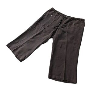 Allen Allen 100% Linen Pull On Pants Women XL Gray Tie Waist Pocket Lagenlook